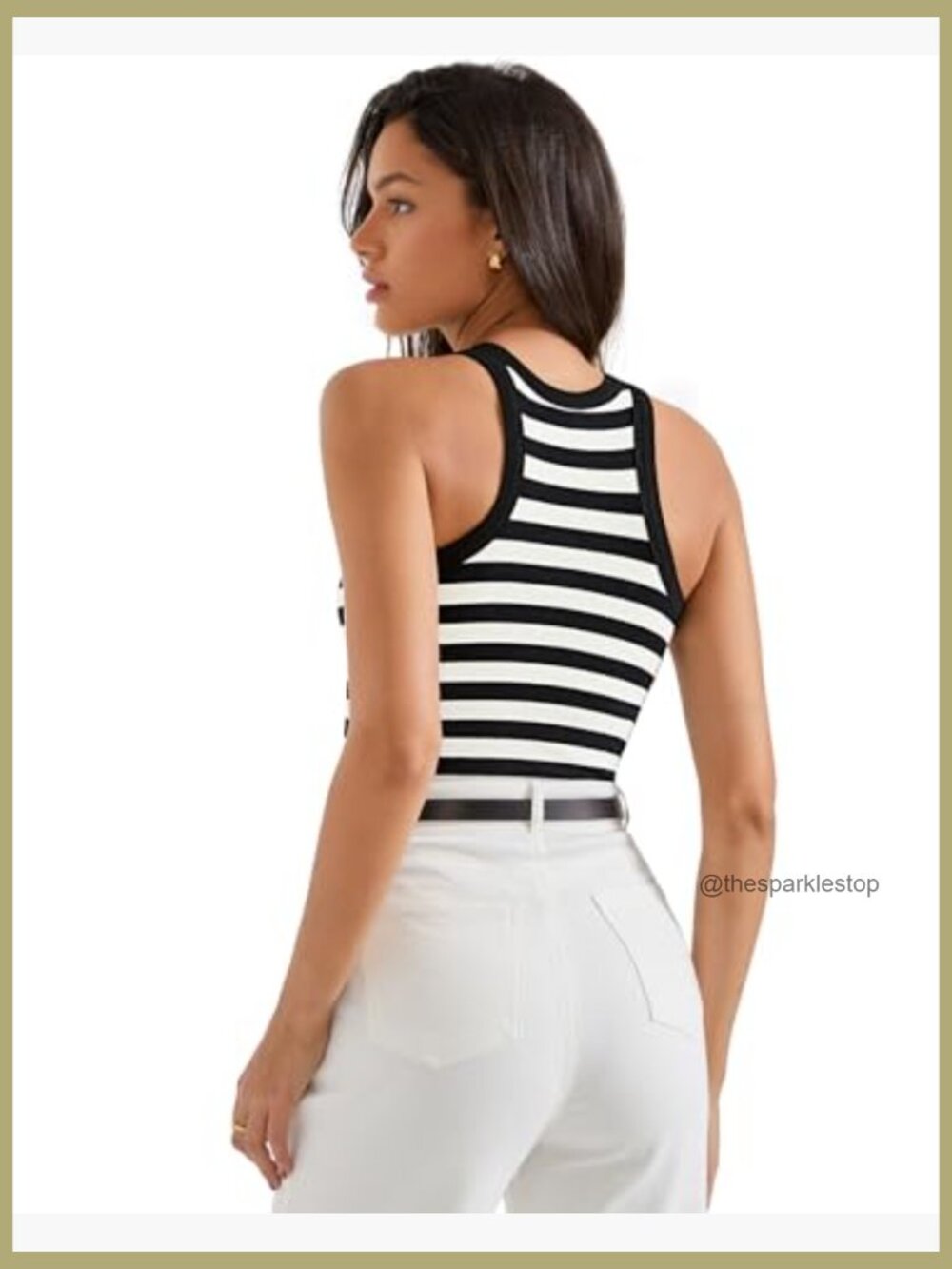 Padded Cotton Ribbed Tank Top High Neck Racerback Basic Top - Picture 4 of 7